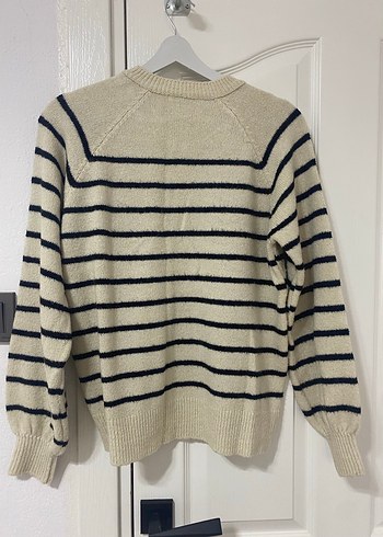 Çizgili Bej Kadın Triko Kazak - Görsel 3