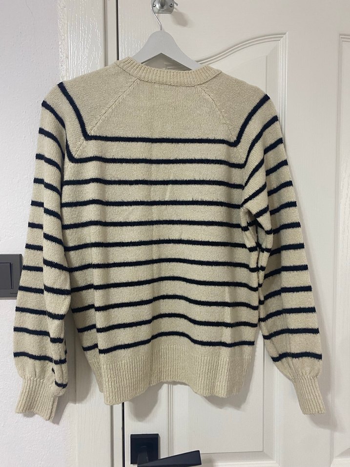 Çizgili Bej Kadın Triko Kazak - Görsel 3