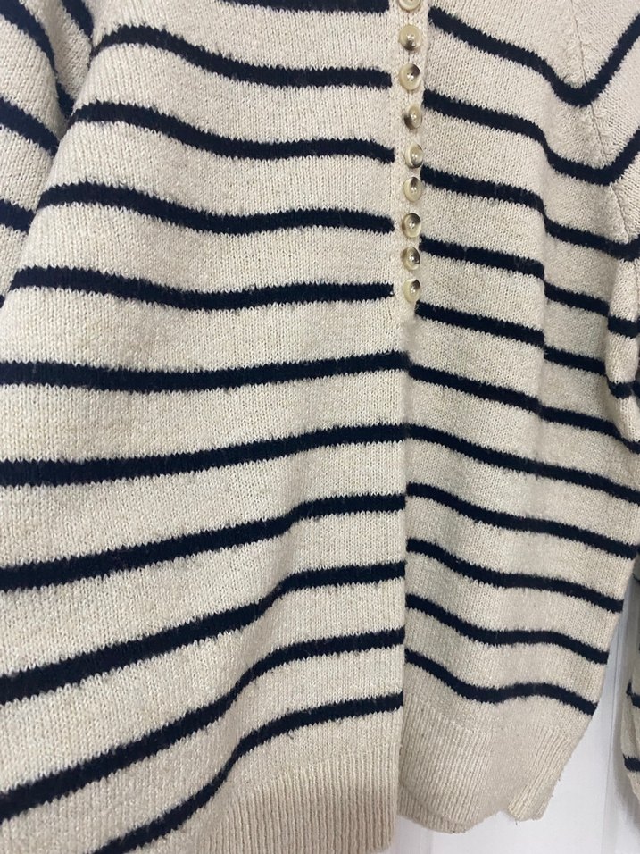 Çizgili Bej Kadın Triko Kazak - Görsel 2