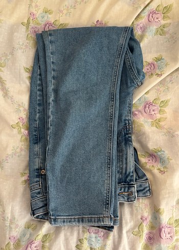 Düğmeli Mavi Kadın Denim Pantolon - Görsel 3