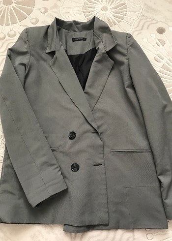 Düğmeli Gri Kadın Blazer Ceket