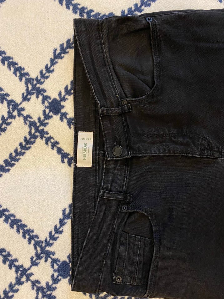 Erkek Bershka Jean 32 Beden Siyah Skinny Denim - Görsel 3