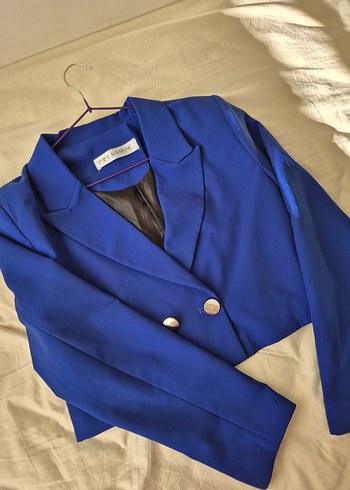 Düğmeli Kısa Lacivert Kadın Blazer Ceket - Görsel 2