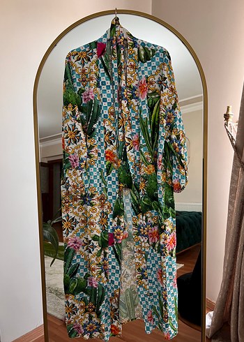 Çiçekli Uzun Bohem Kadın Kimono