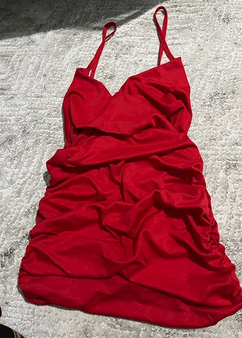 Kırmızı Drapeli Mini Elbise - Görsel 3