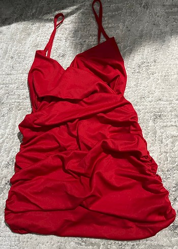 Kırmızı Drapeli Mini Elbise - Görsel 2