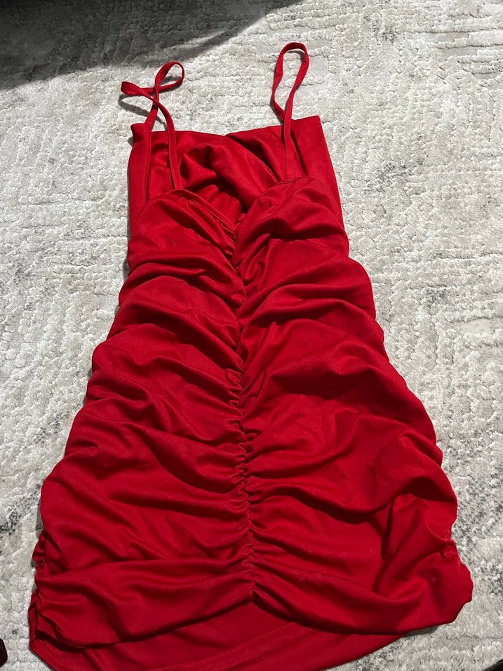 Kırmızı Drapeli Mini Elbise - Görsel 4