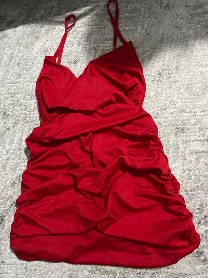 Kırmızı Drapeli Mini Elbise - Görsel 2