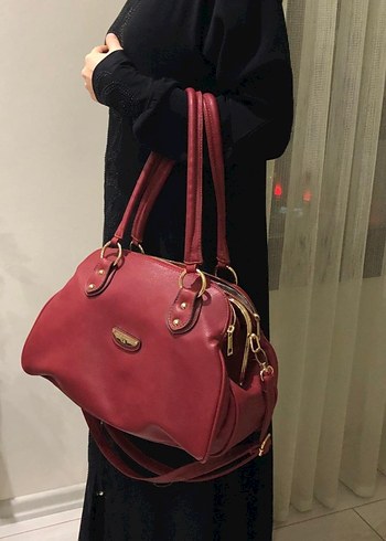 Bordo Deri Kadın Çanta Fermuarlı - Görsel 2