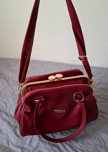 Bordo Deri Kadın Çanta Fermuarlı - Görsel 7