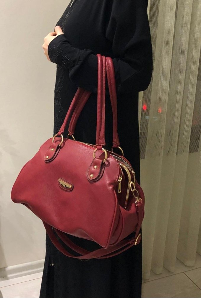 Bordo Deri Kadın Çanta Fermuarlı - Görsel 2