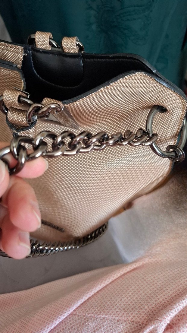 Bej Deri Zincir Detaylı Kadın Çanta - Görsel 4