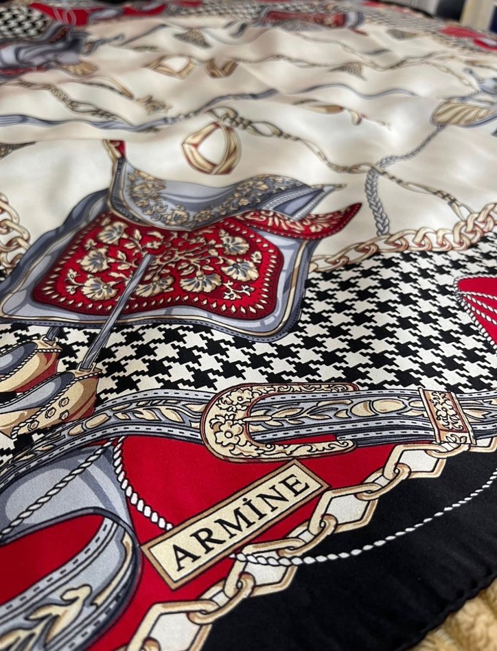 ARMİNE saten ipek desenli eşarp - Görsel 4