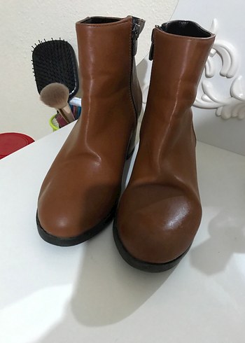 Kahverengi Deri Kadın Bot - Kalın Topuklu - Görsel 2