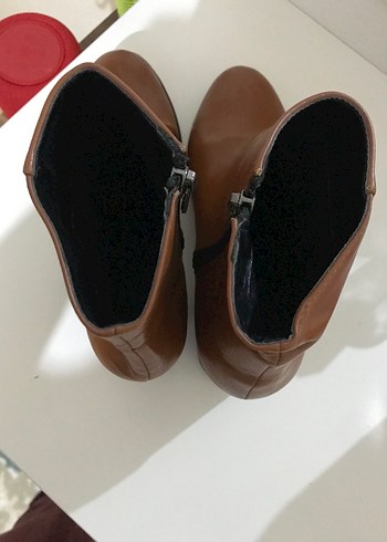 Kahverengi Deri Kadın Bot - Kalın Topuklu - Görsel 3