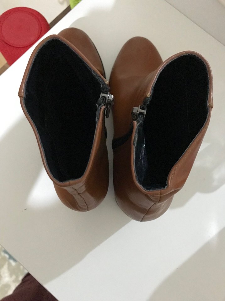 Kahverengi Deri Kadın Bot - Kalın Topuklu - Görsel 3