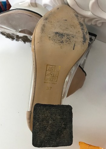 Bej Şeffaf Taşlı Yüksek Topuklu Kadın Ayakkabı - Görsel 3