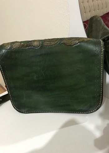 El yapımı Koyu Yeşil Çiçek Desenli Deri Kadın Çapraz Çanta - Görsel 4