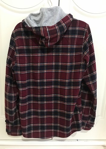 Bordo Kapüşonlu Ekose Gömlek - Görsel 4