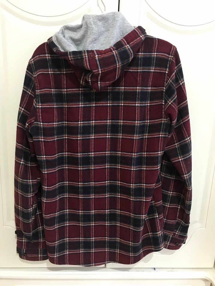 Bordo Kapüşonlu Ekose Gömlek - Görsel 4