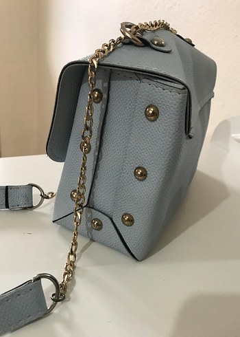 Zincir Detaylı Mavi Deri Kadın Çanta - Görsel 2