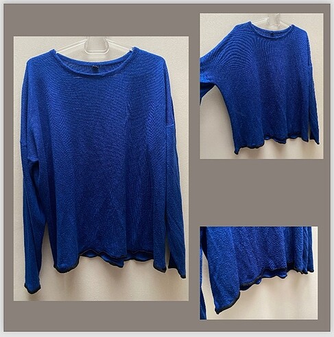 Siyah Çizgi Detaylı Lacivert Oversize Bluz