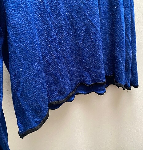 xl Beden lacivert Renk Siyah Çizgi Detaylı Lacivert Oversize Bluz