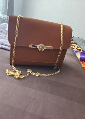 Zincir Detaylı Kahverengi Deri Kadın Çanta - Görsel 4