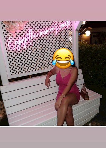 Parlak Pembe V Yaka Askılı Mini Elbise