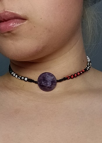 Ametist Taşlı Gotik Boncuklu Midi Choker