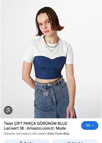 Denim Görünümlü Kısa Kollu Crop Top