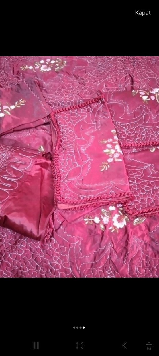 Bordo Nakışlı Yatak Örtüsü Seti - Görsel 4