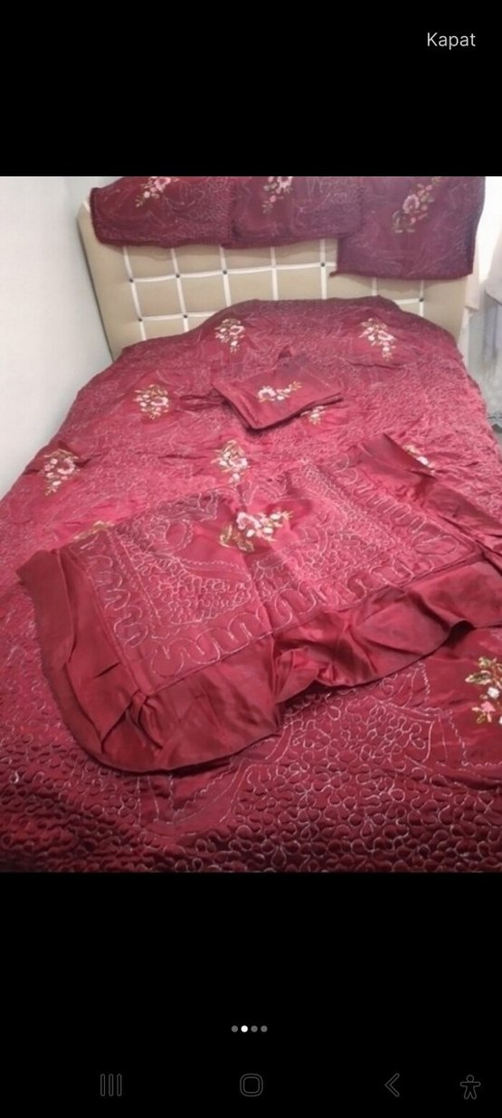 Bordo Nakışlı Yatak Örtüsü Seti - Görsel 2