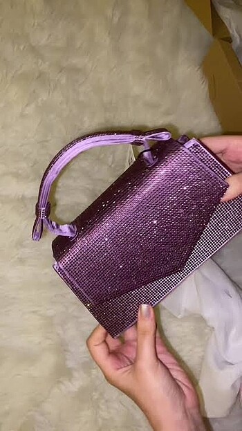 Zara mor parlak taşlı çanta