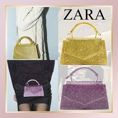  Beden mor Renk Zara mor parlak taşlı çanta