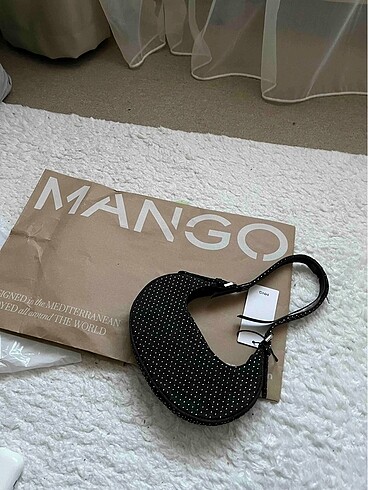 Mango sert denim parlak taşlı çanta