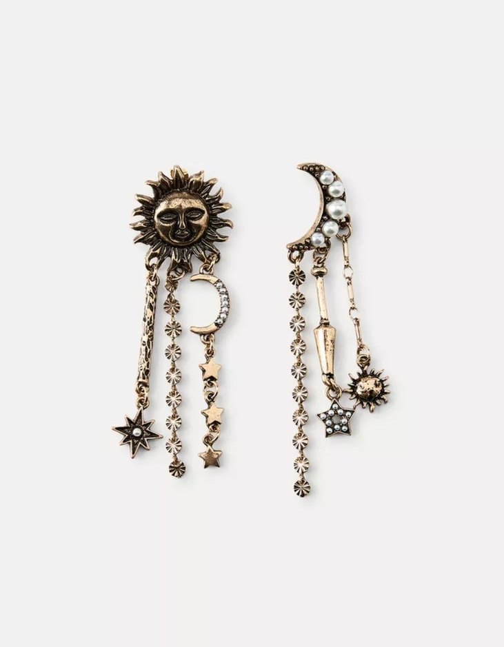 Altın Renkli Zincir Detaylı Uzun Bohem Küpeler zara model  - Görsel 3