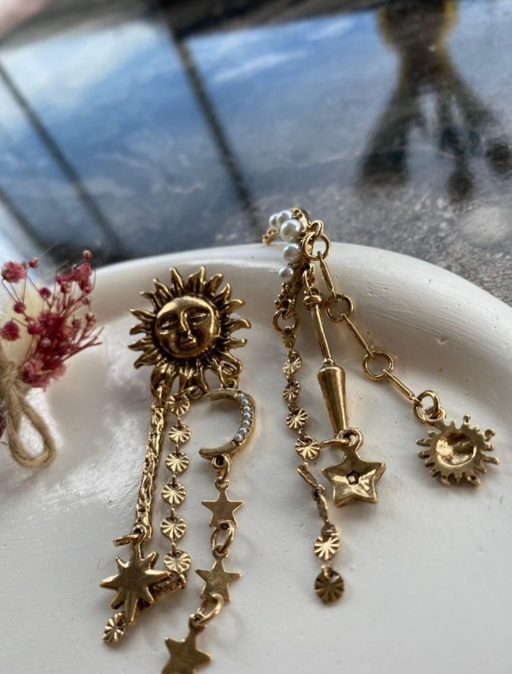 Altın Renkli Zincir Detaylı Uzun Bohem Küpeler zara model  - Görsel 2