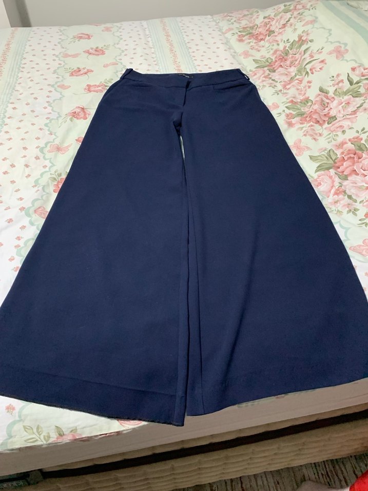 Düğmeli Lacivert Kadın Kumaş Pantolon - Görsel 3