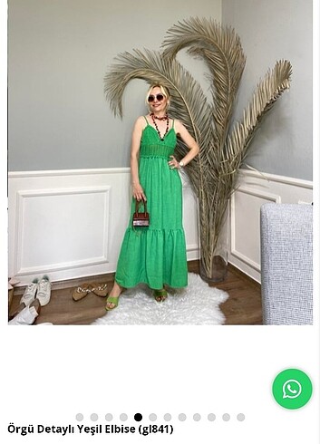 Yeşil örgü detaylı yazlık askılı elbise