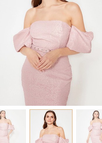 Milla Pembe Midi Kalem Elbise Balon Kol - Görsel 2