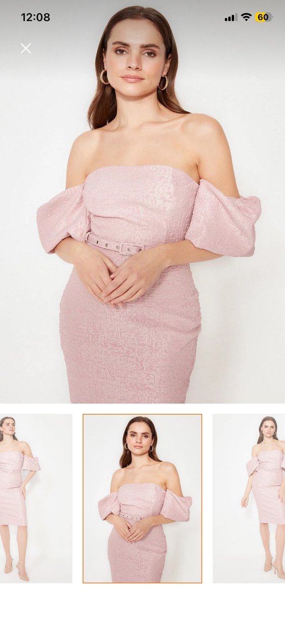 Milla Pembe Midi Kalem Elbise Balon Kol - Görsel 2