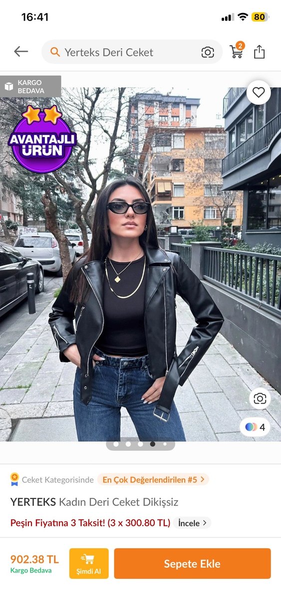 Siyah Kemer Detaylı Deri Ceket - Görsel 2