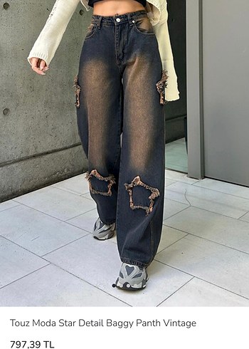 Touz Moda Yıldız Detaylı Baggy Vintage Jean