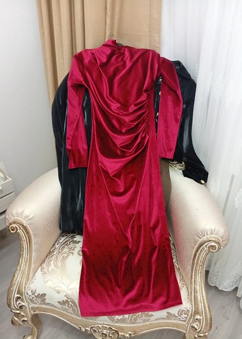 Bordo Uzun Kollu Drapeli Gotik Elbise