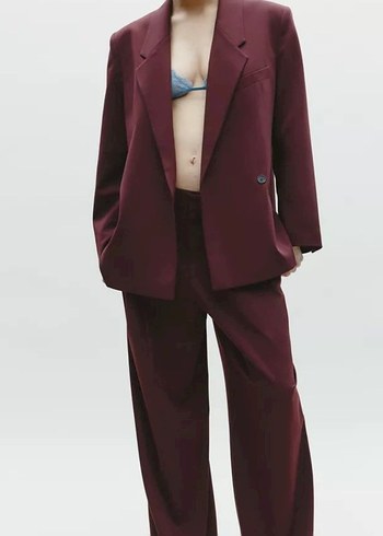 Bordo Düğmeli Kadın Blazer Ceket