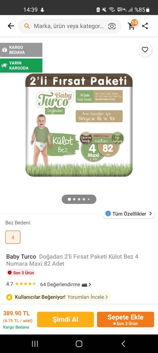 Sleepy Ultra Paket 82 Adet Bebek Bezi ve 100 Maxi Adet - Görsel 3