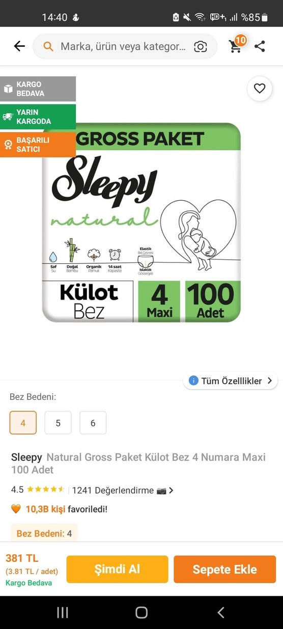 Sleepy Ultra Paket 82 Adet Bebek Bezi ve 100 Maxi Adet - Görsel 2