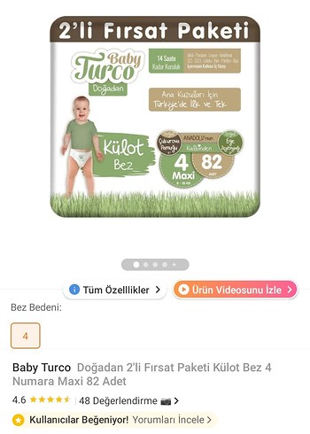 Molfix Baby Turco Doğadan Maxi 4 Külot Bez 82 Adet