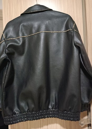 Siyah Deri Fermuarlı Ceket - Görsel 2